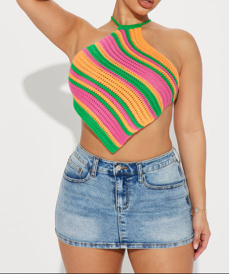 Swirl Crochet Top - Pink/combo