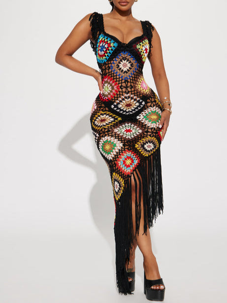 Coastal Cruise Crochet Maxi Dress - Black/combo