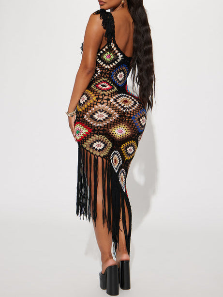 Coastal Cruise Crochet Maxi Dress - Black/combo