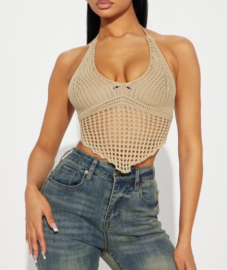 Beach Babe Crochet Halter Top - Tan