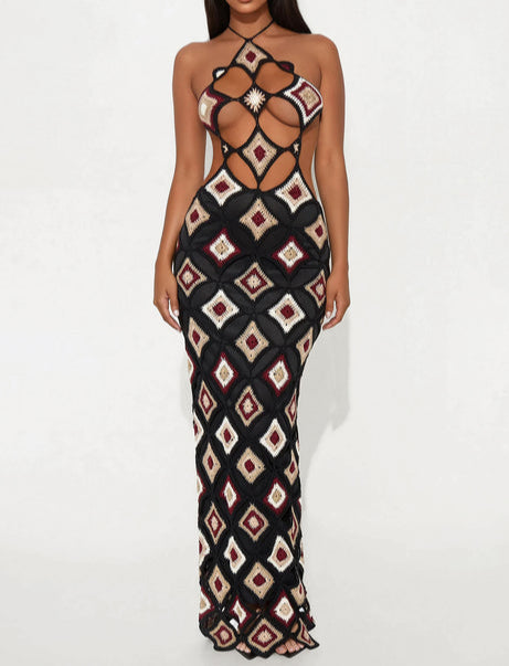 Eve Crochet Maxi Dress - Black/combo
