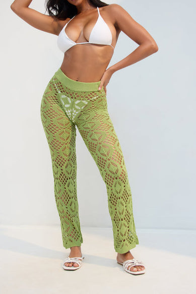 Feel The Breeze Crochet Cover Up Pants - Lime