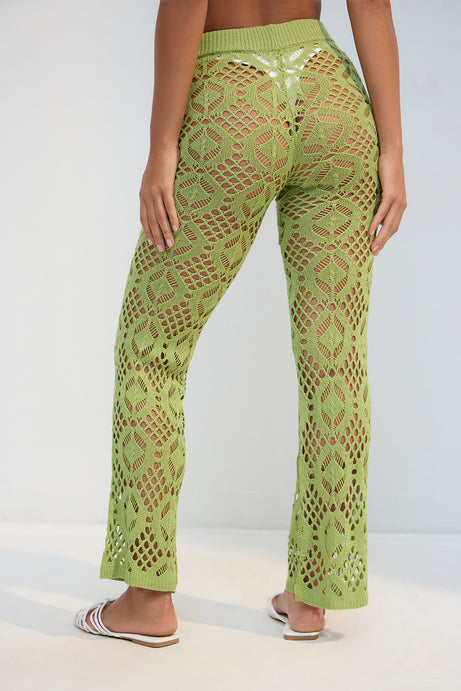 Feel The Breeze Crochet Cover Up Pants - Lime