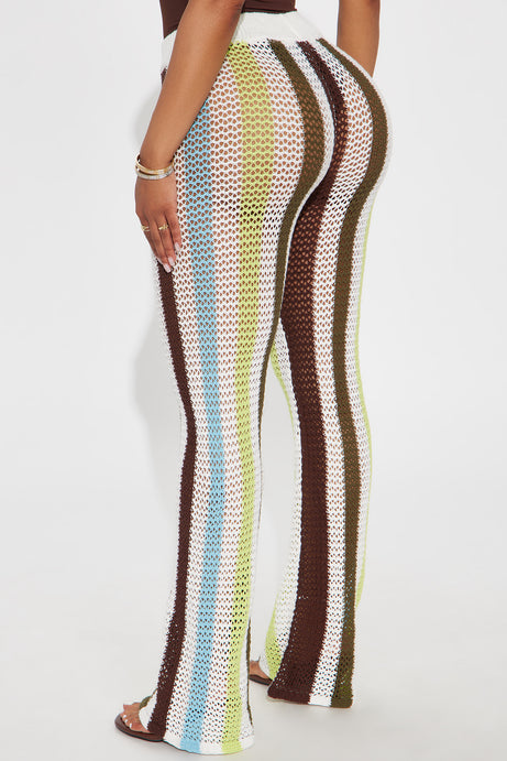 Thriving In The Mykonos Sun Striped Crochet Flare Pant - Green/combo