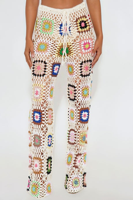 Thriving In The Sun Crochet Wide Leg Pant - Cream/combo
