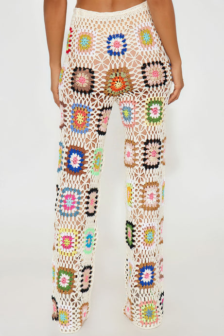 Thriving In The Sun Crochet Wide Leg Pant - Cream/combo