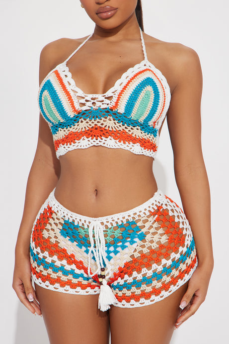 Summer Crushing Crochet 2 Piece Sunsuit - Orange/combo