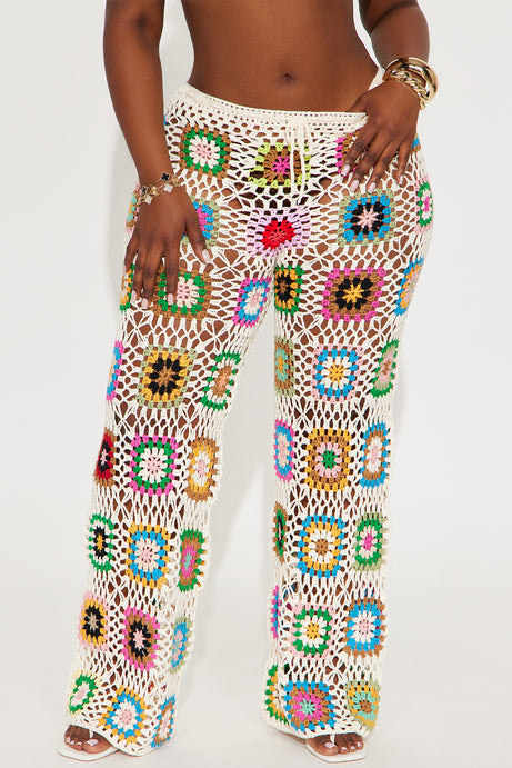 Thriving In The Sun Crochet Wide Leg Pant - Cream/combo