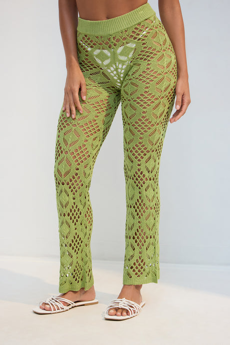 Feel The Breeze Crochet Cover Up Pants - Lime