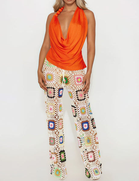 Thriving In The Sun Crochet Wide Leg Pant - Cream/combo